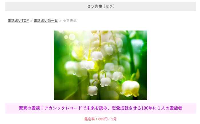 みんなの電話占いの当たる占い師 セラ (セラ)先生詳細